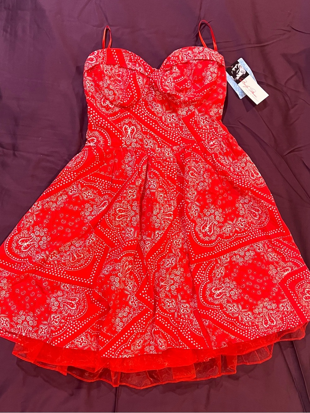 Marilyn Monroe Red Bandana-Print Strapless Fit-and-Flare Dress
